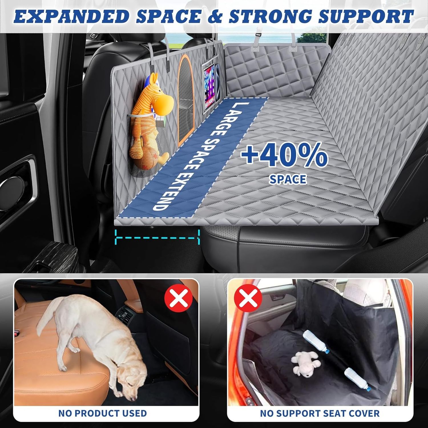 Back Seat Extender for Dogs Hard Bottom Dog Car Seat Cover for Back Seat