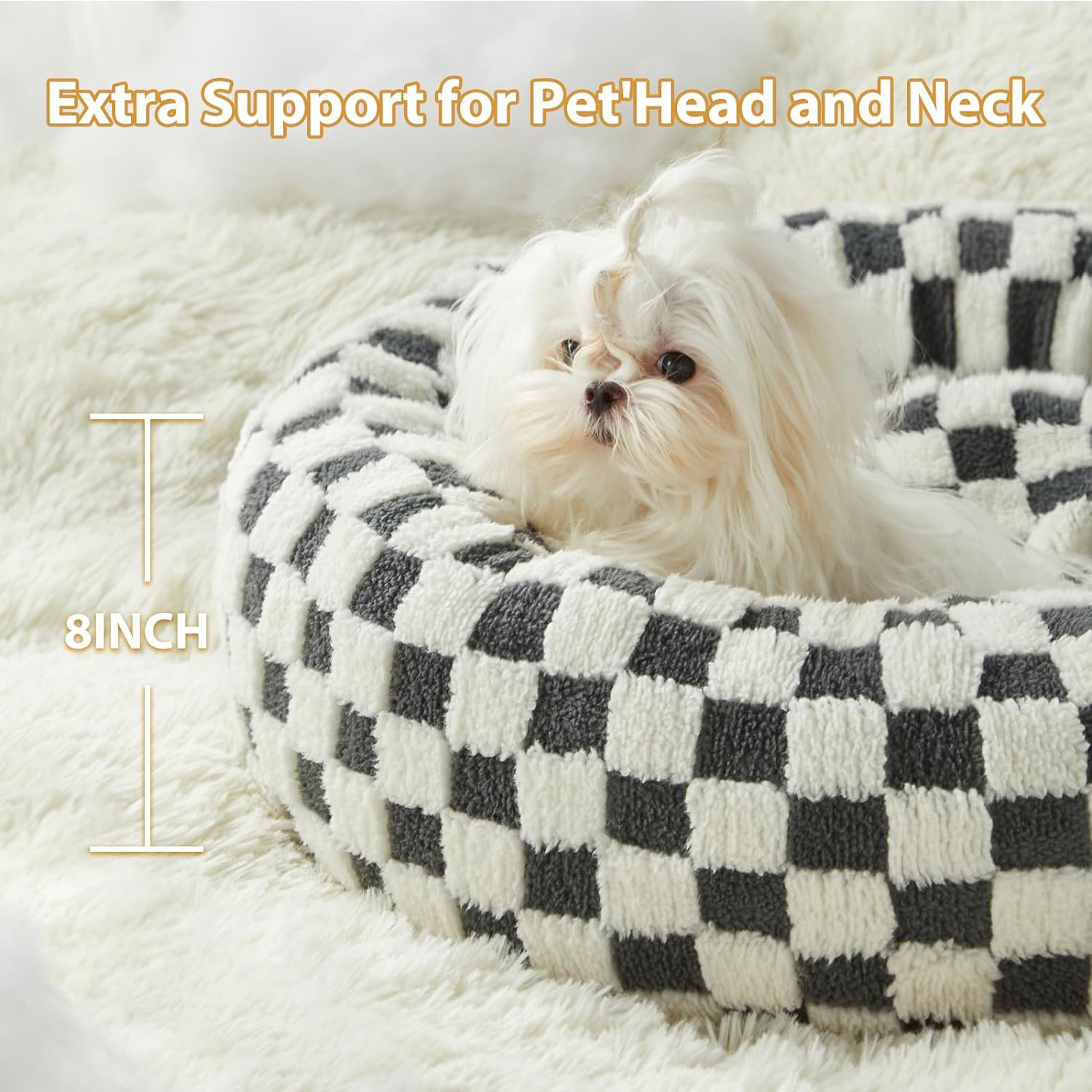 Calming Pet Bed for Puppy and Kitty with Non-Slip Bottom Cute Fancy Dog Bed Machine Washable Plush Fabric Boucle Dog Bed