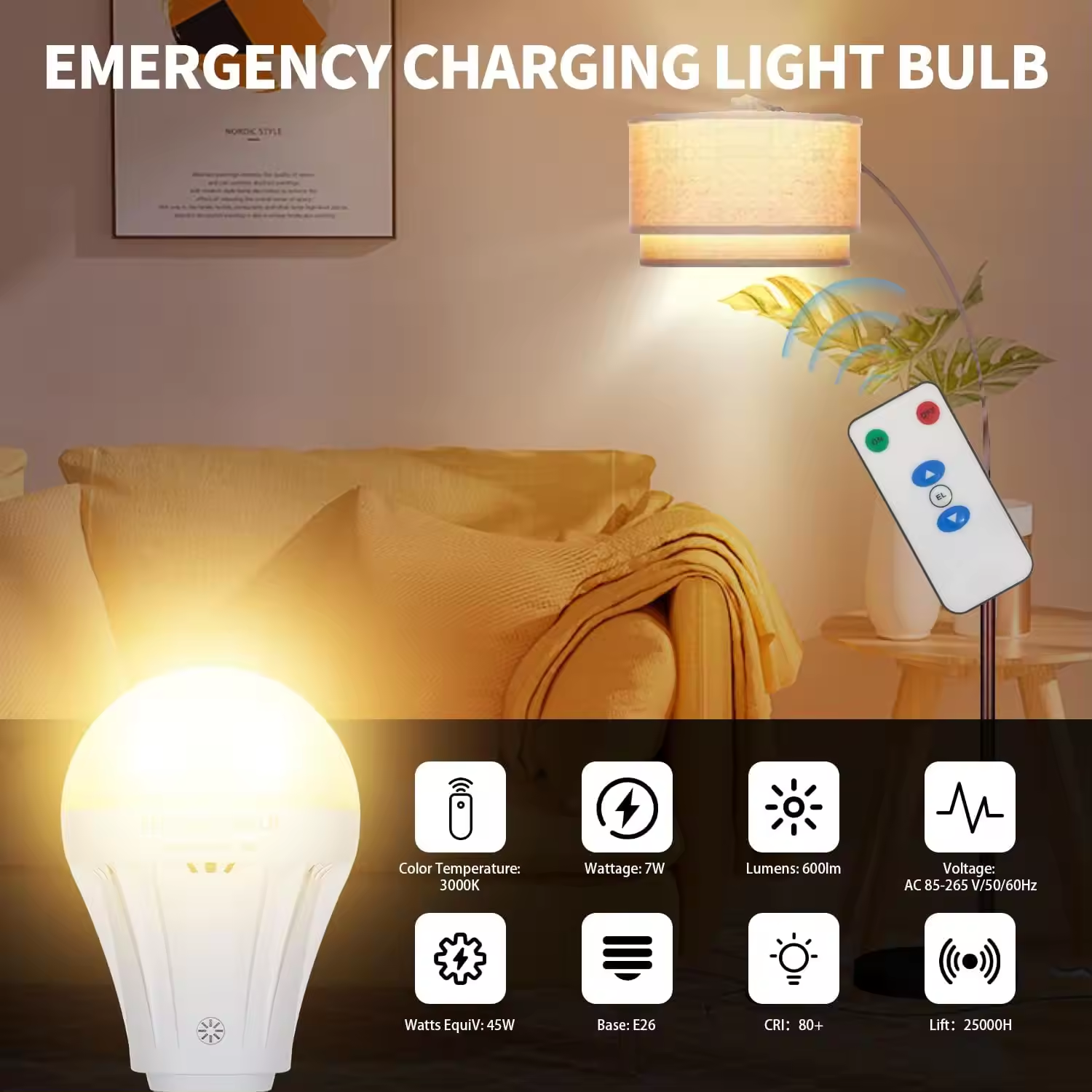 Smart Rechargeable LED Light Bulb 7W 2200mAH Battery Backup with Remote Control for Power Outrage Magic Emergency Bulb