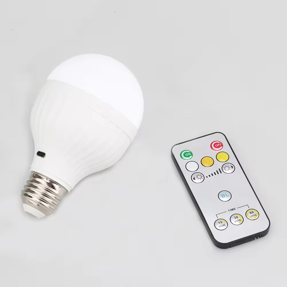 7W USB C Rechargeable LED Light Bulb with Remote Control Power off  Emergency 2600mAh Battery 5V Rechargeable Bulb