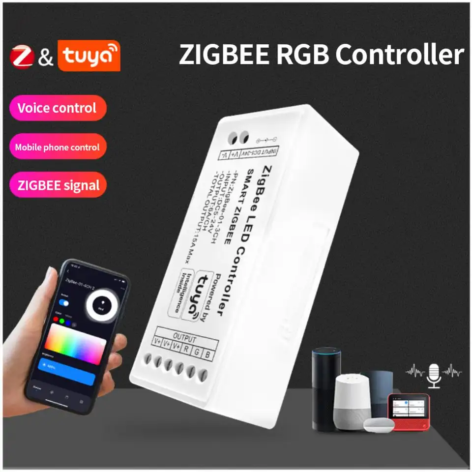 Tuya Zigbee LED Controller 5V-24V Dimmer Single Color/Dual Color/RGB/RGBW/RGBCW Strip Wireless Remote Control Works Alexa Google