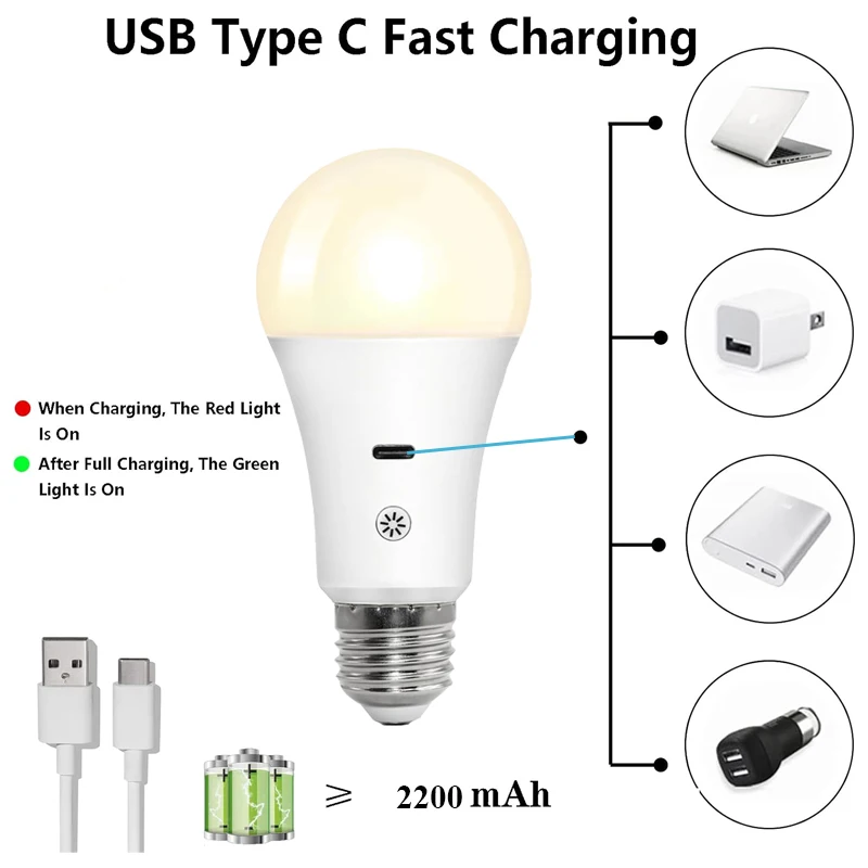 Energy Saving Lighting Spare Battery B22 E27 Bulb Home Outdoor Rechargeable LED Emergency Charging Light