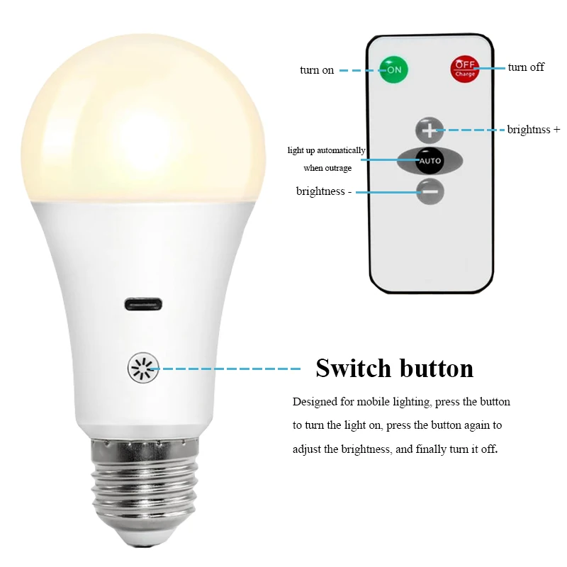 Energy Saving Lighting Spare Battery B22 E27 Bulb Home Outdoor Rechargeable LED Emergency Charging Light