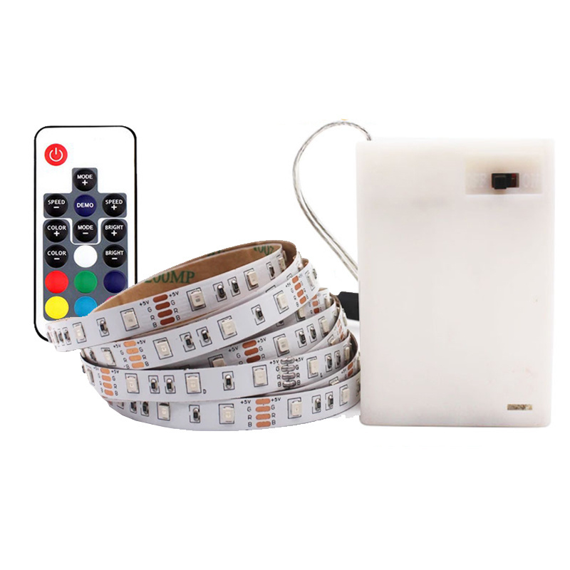 Ribbon RGB LED Strip Battery Operated SMD 5050 Tape Lights Waterproof IR RF Remote Control 4AA Battery Powered Fita LED Stripe