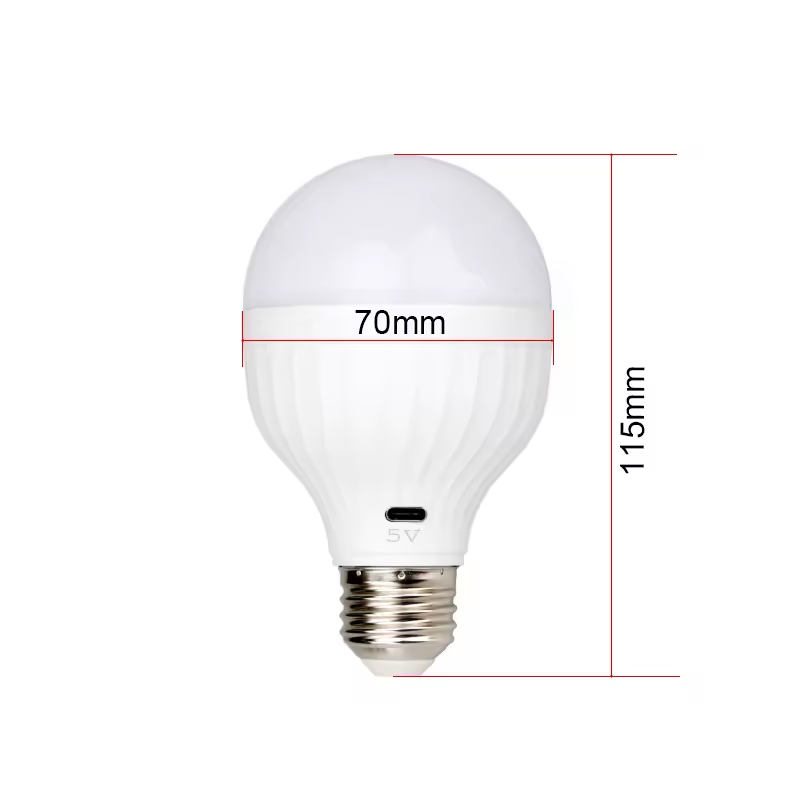 7W USB C Rechargeable LED Light Bulb with Remote Control Power off  Emergency 2600mAh Battery 5V Rechargeable Bulb