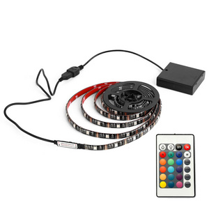 1/2/3m Battery Powered RGB LED Strip Lights Flexible Rope Lighting with Battery Power Box and 24 Keys RF Remote Controller