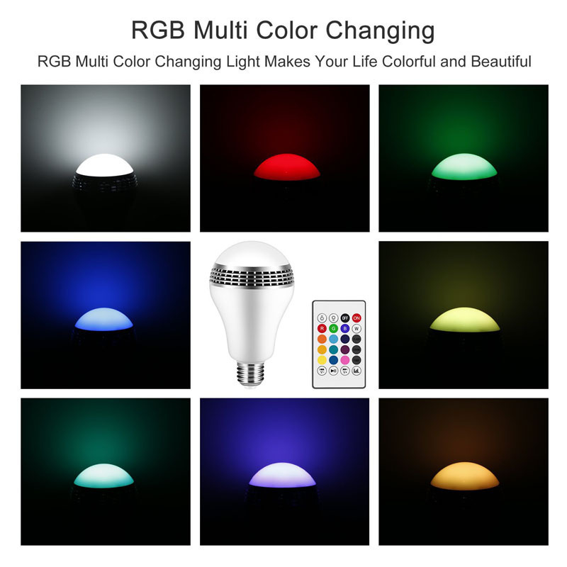 RGBW Music Light Bulb Speaker Multi Color Changing 12W LED Light Bulb  Equivalent Dimmable App Controlled E26 Smart Music Bulb