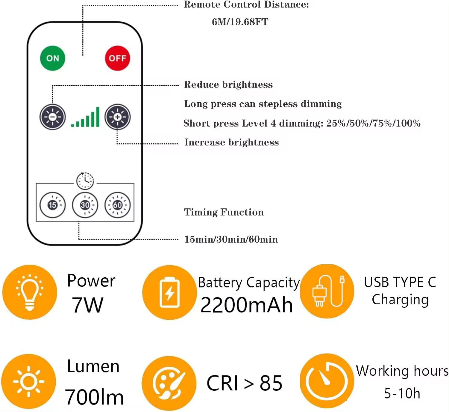 7W LED Rechargeable Bulb USB-C Charging Touch Dimming with Remote Timing Function Battery Backup Power Outage Emergency Bulb