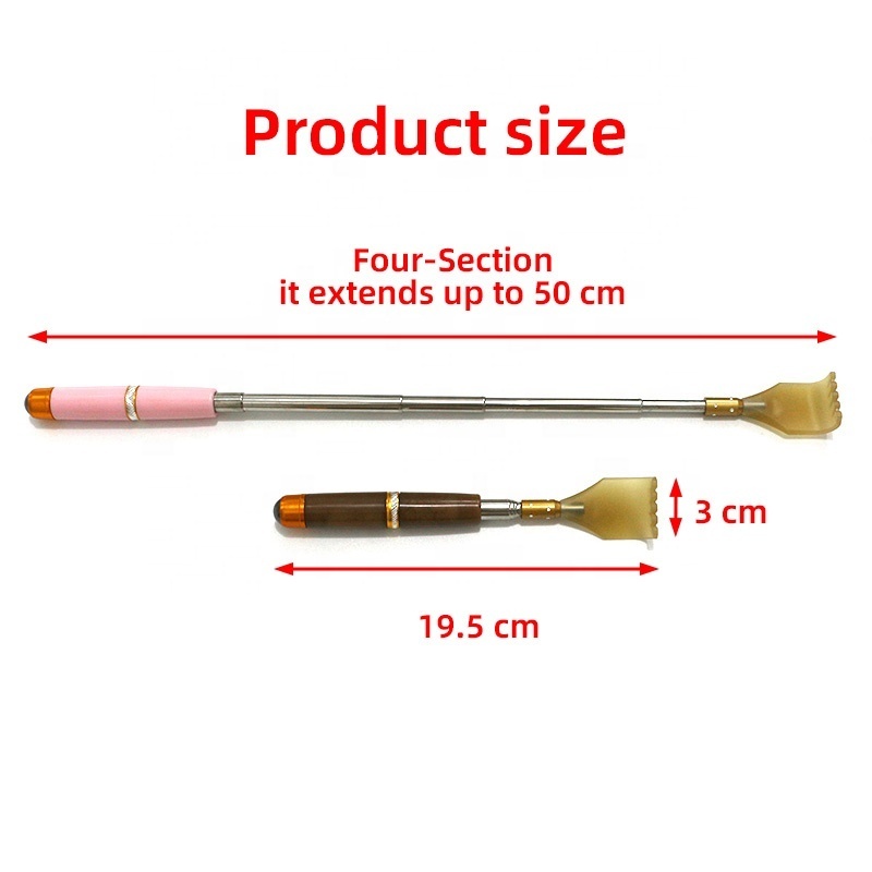 Portable Telescopic Extendable Back Scratcher with Natural Resin Scratching Head and 360 Degree Angle Massage Magnetic Bead