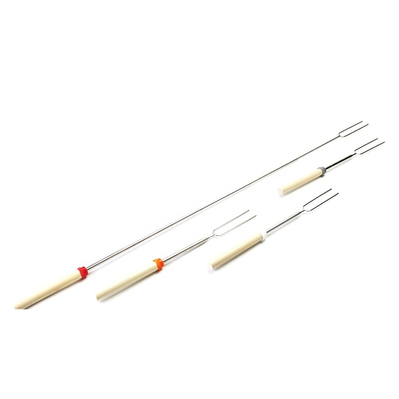 Portable Smores Skewers Stainless Steel With Wooden Handle Bbq Skewers Marshmallow Stick, Extendable Camping Skewer for Fire Pit