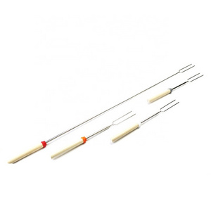 Portable Smores Skewers Stainless Steel With Wooden Handle Bbq Skewers Marshmallow Stick, Extendable Camping Skewer for Fire Pit