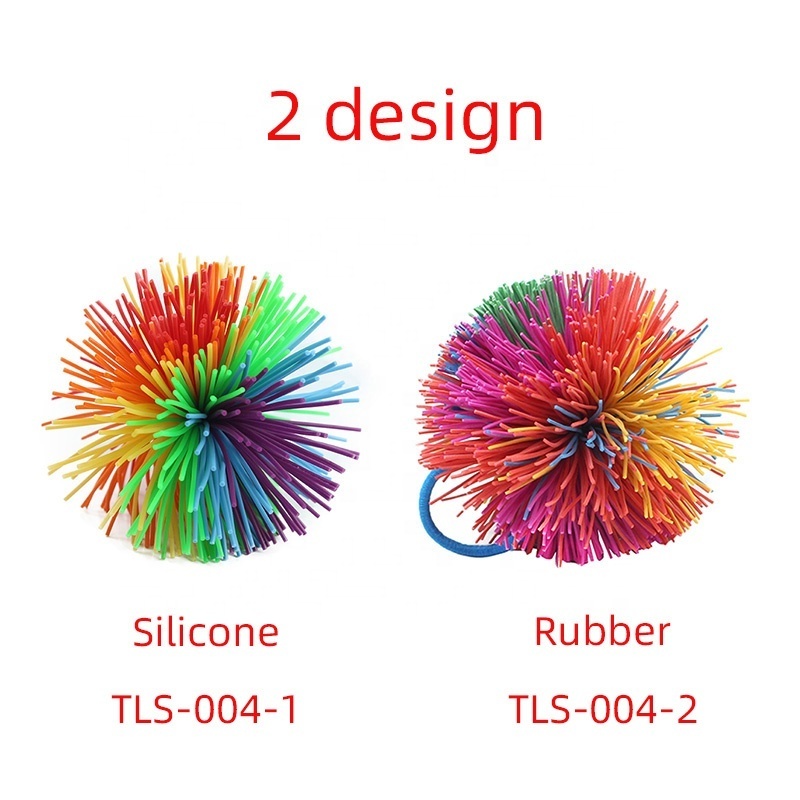 Fidget Play Squeeze Sensory Stringy Ball, Rainbow Colorful Bouncy Pom Monkey Ball Fidget Toy, Kids Silicone Bouncy Rubber Ball