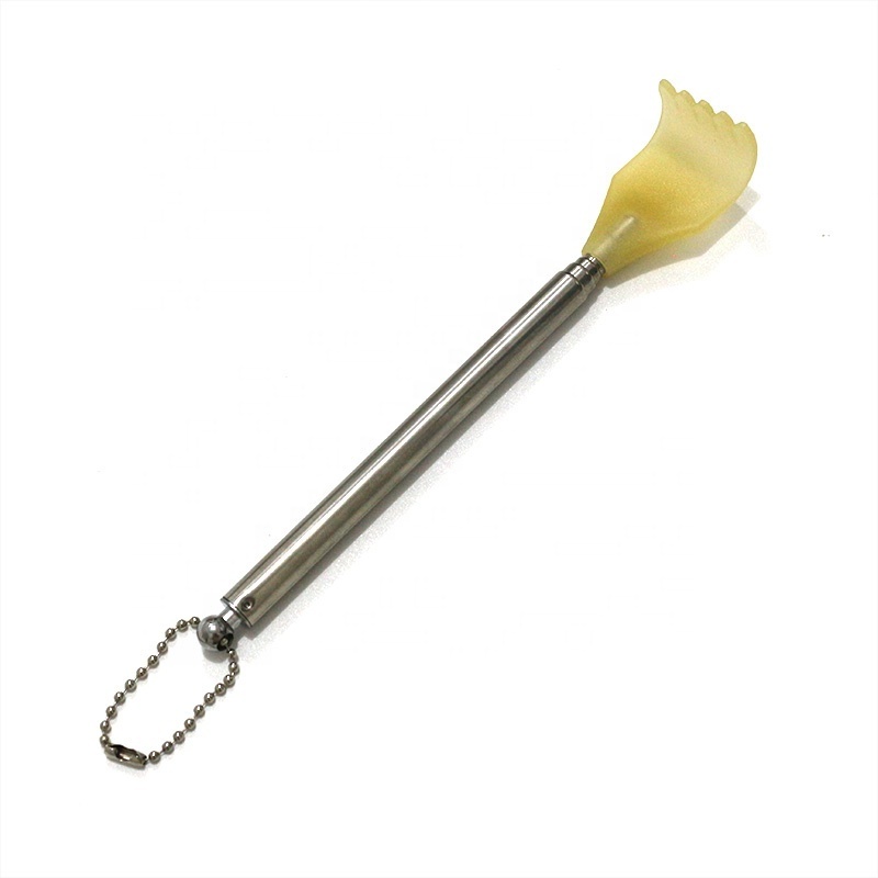 Four-Section Retractable Scratching Tickler Stainless Steel Backscratcher With Keychain Plastic Head for Elderly Adult Men Women