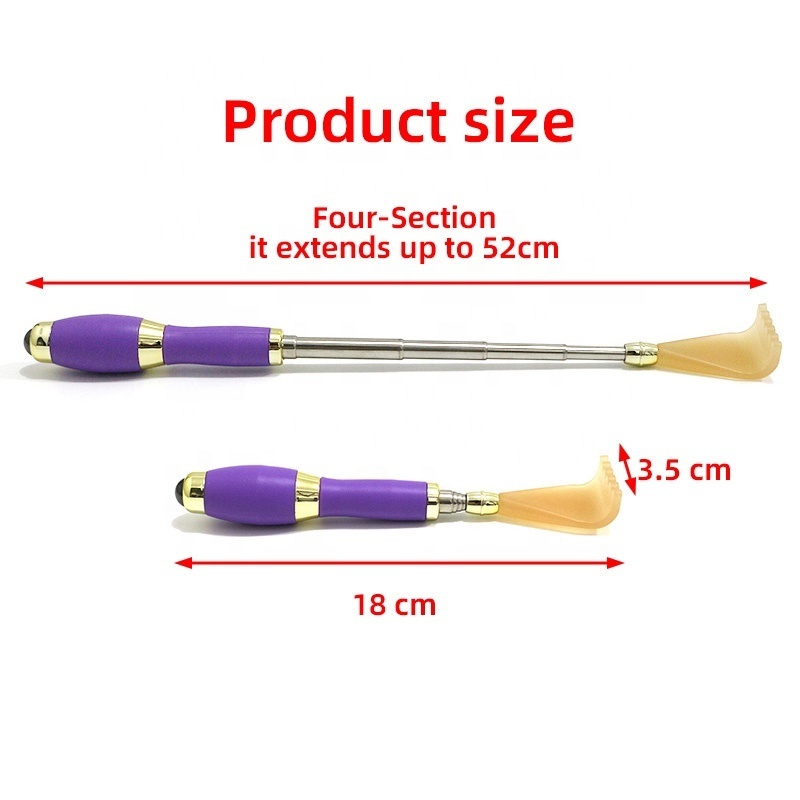 Portable Telescopic Extendable Back Scratcher with Natural Resin Scratching Head and 360 Degree Angle Massage Magnetic Bead