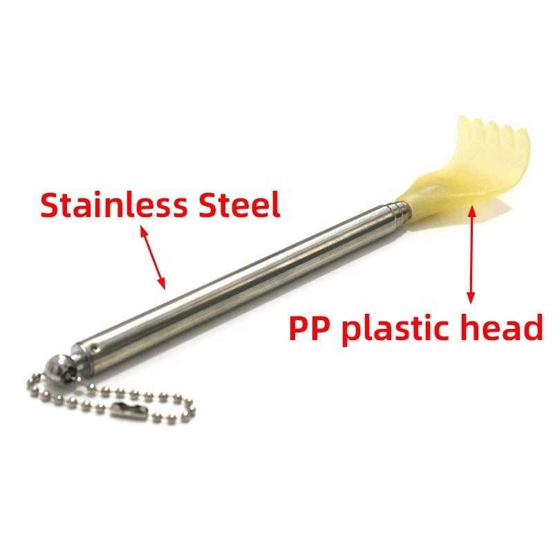 Four-Section Retractable Scratching Tickler Stainless Steel Backscratcher With Keychain Plastic Head for Elderly Adult Men Women