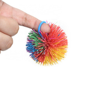 Fidget Play Squeeze Sensory Stringy Ball, Rainbow Colorful Bouncy Pom Monkey Ball Fidget Toy, Kids Silicone Bouncy Rubber Ball