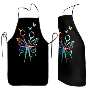 New Barber Sleeveless Black Apron Sublimated Design Waterproof Fabric & All Weather Beauty Salon Aprons With Custom Ability