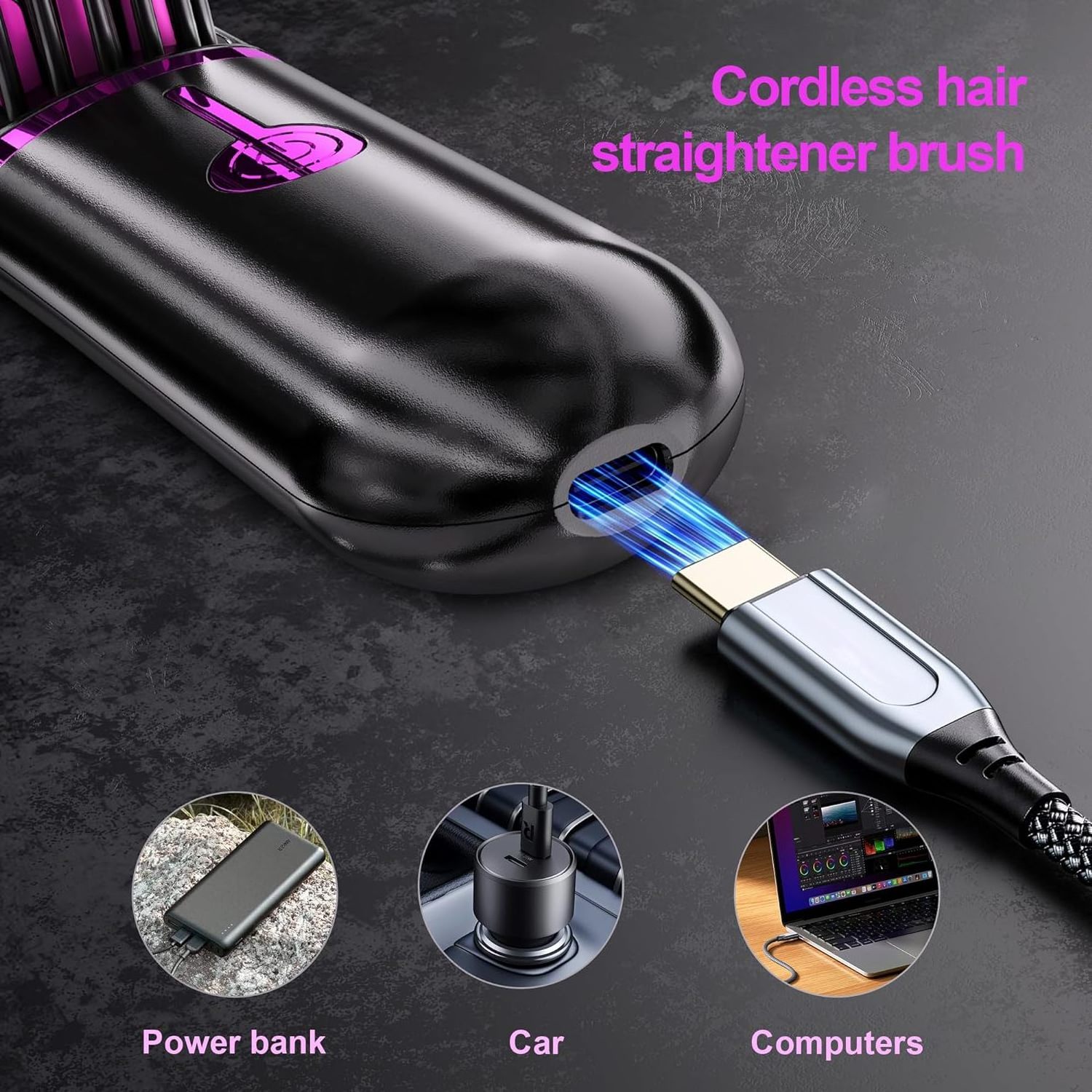 USB Charging Hair Straightener Brush Lightweight 0.3lbs Cordlss Hair Straightener Brush