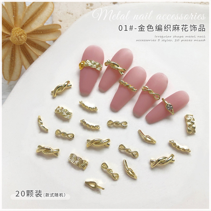 New and hot sale 3D alloy braids nail art charms 3D Japanese simple nail metal parts alloy nail art