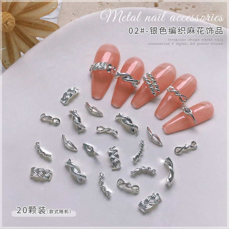 New and hot sale 3D alloy braids nail art charms 3D Japanese simple nail metal parts alloy nail art