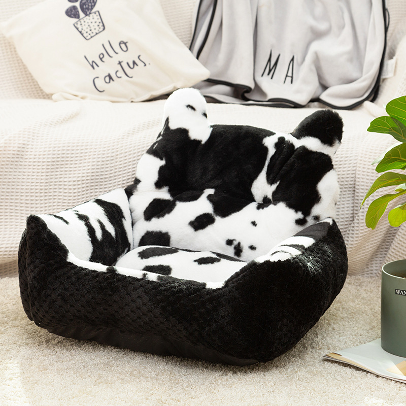 Washable Soft Comfortable Indoor Designer Luxury Cute Small Cow Pattern Dog Sofa Calming Donut Cat Pet Dog Bed