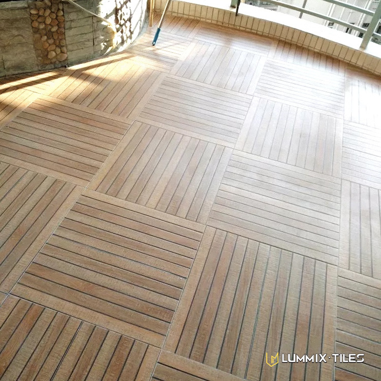 Wood grain color outdoor antique tile anti-slip wear-resistant waterproof 600*600MM courtyard tile balcony shower room