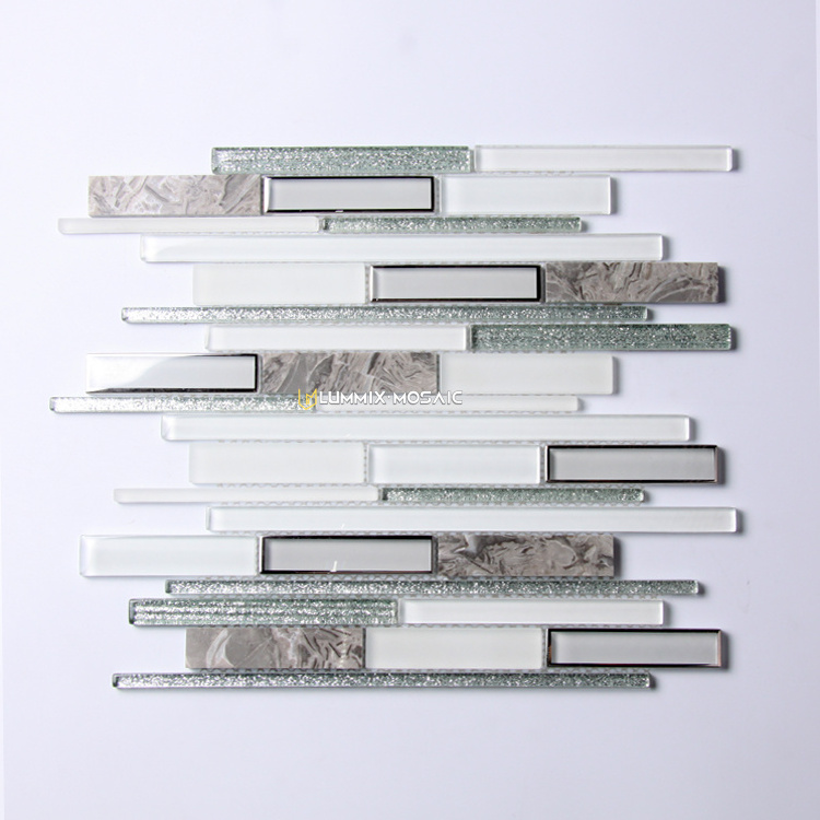 Illusory Color Metal Aluminum Crystal Glass Strip Mosaic Wall Bathroom Kitchen Wall Tiles Finger Mosaic Tiles