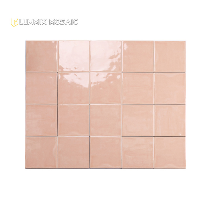 Pink bright/matte all-ceramic handmade ceramic tile wall small ceramic tile background wall kitchen decoration main material