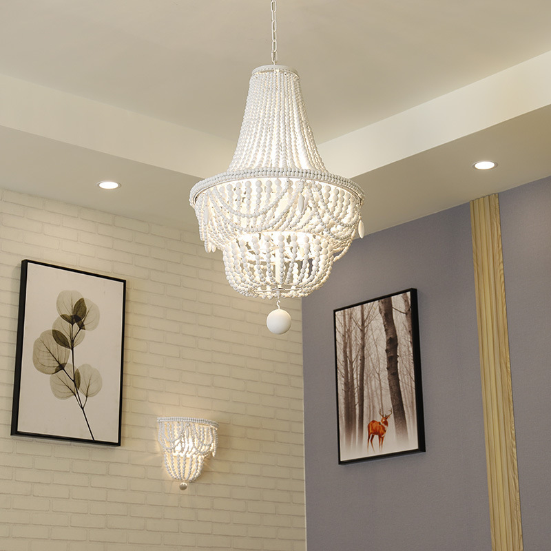 Customization American retro new style romantic warm wood bead boho artistic modern luxury lamp chandeliers & pendant lights