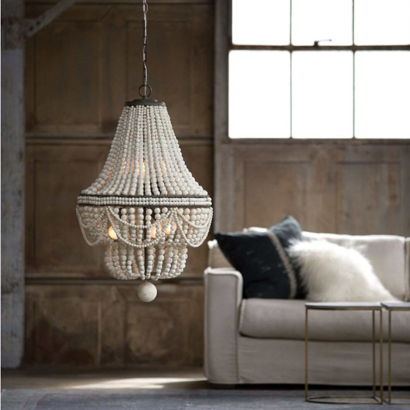 Customization American retro new style romantic warm wood bead boho artistic modern luxury lamp chandeliers & pendant lights