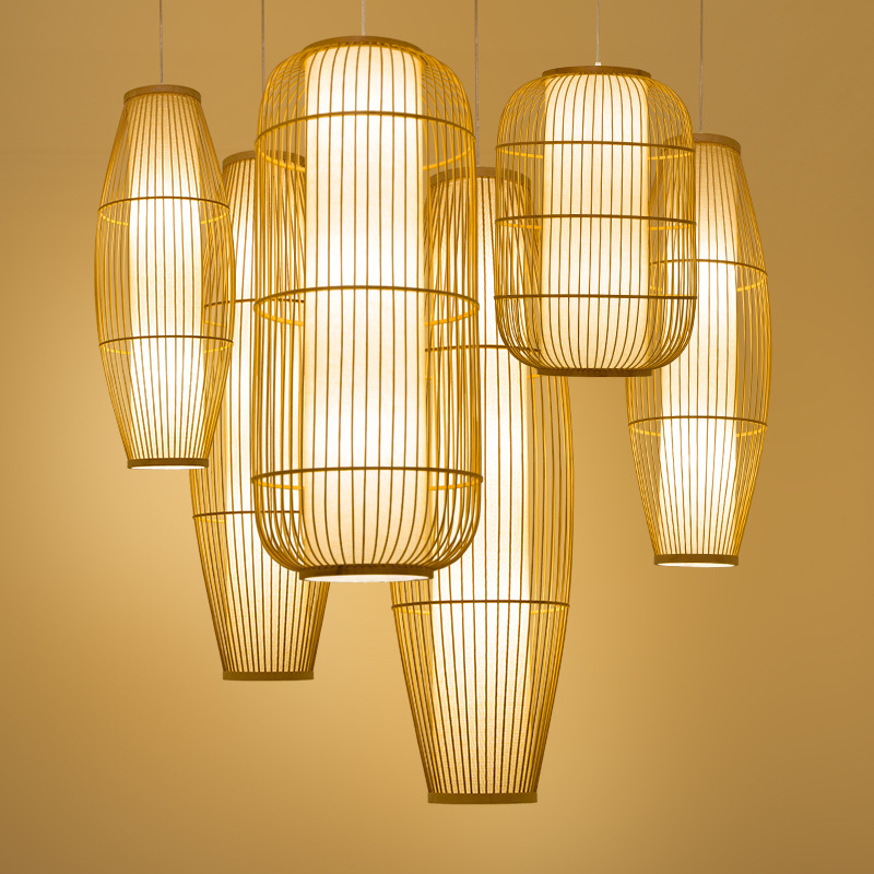 nordic rustic designer restaurant woven kitchen  dining room led bamboo chandelier pendant bedside ceiling lights modern