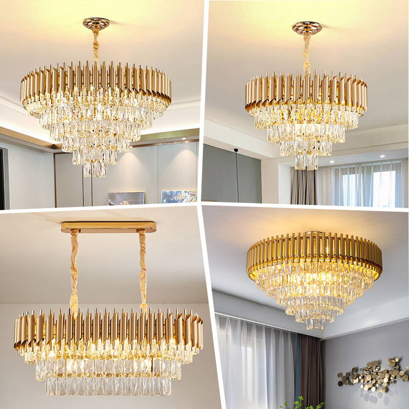 Custom living dining room bedroom wedding high ceiling pendant lights lighting black led gold luxury modern crystal chandelier