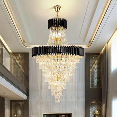 Custom decorative hotel foyer large hanging lighting fixtures lights staircase ceiling luxury led modern K9 crystal chandeliers