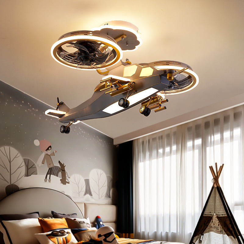 Smart wholesale metro remote control designer modern wooden helicopter industrial led ceiling light chandelier ceiling fan light