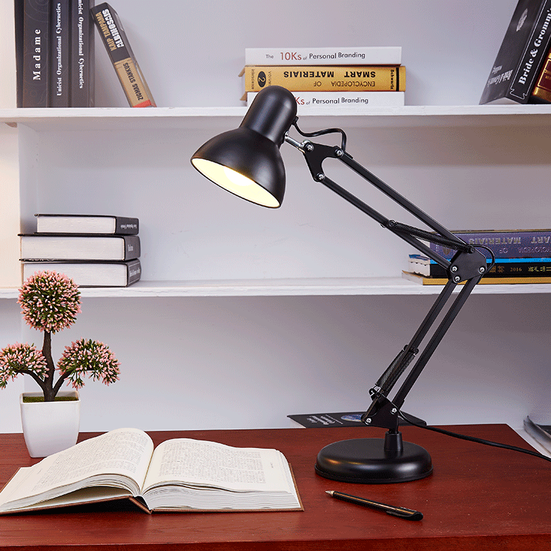 Nordic home decor simple adjustable folding black desk table light metal bar study work read hotel bedroom led modern table lamp