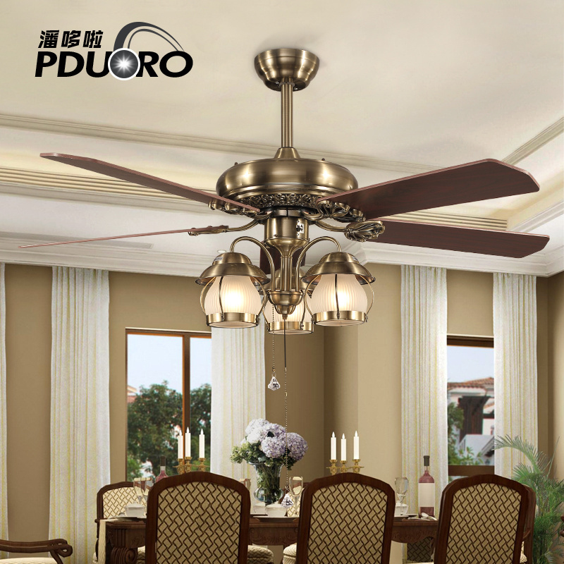 Energy saving antique brass color plywood E27 classical ceiling fan light with 3-speed control pull chain