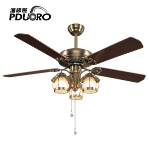 Energy saving antique brass color plywood E27 classical ceiling fan light with 3-speed control pull chain