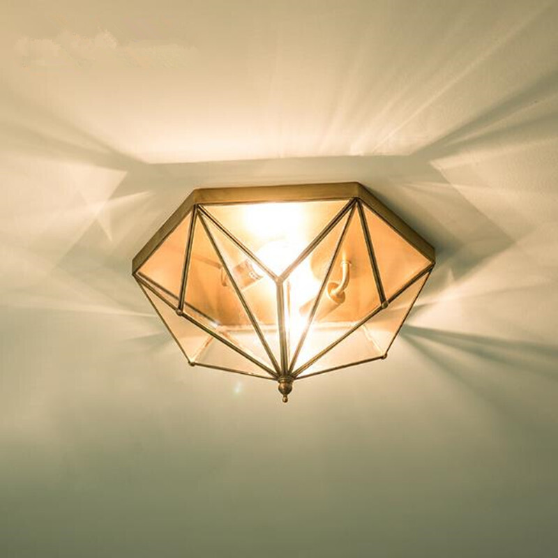 Home Illumination Modern Glass Ceiling Light Brass Flush Mount Pendant ROHS Surface Mounted IRON Incandescent Bulbs Hotel Metal