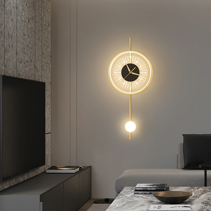 New Nordic Rechargeable Living Room Bedroom Bedside Wall Sconce Indoor Round Luxury Hotel Wall Light Modern Clock Led Wall Lamps