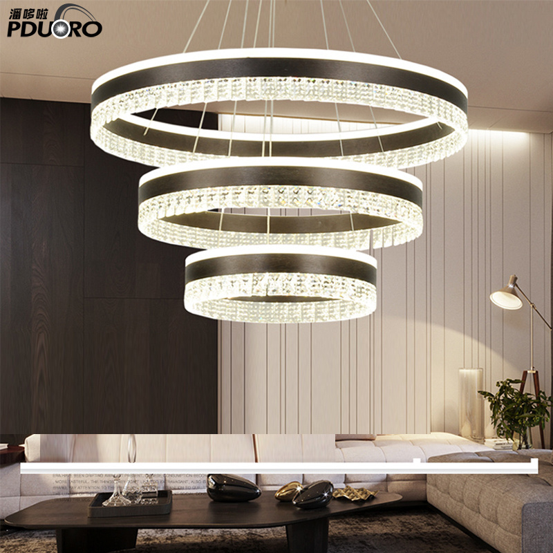 Modern Round Circle Rectangle Shape Beautiful K9 Clear Crystal Pendant Chandelier Led Lighting Fixture Contemporary Residential