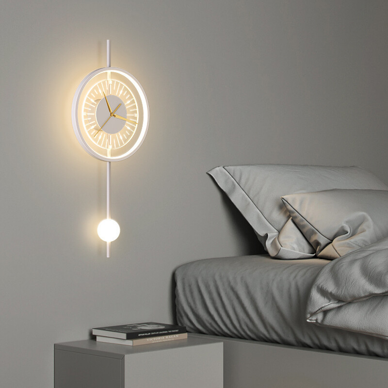 New Nordic Rechargeable Living Room Bedroom Bedside Wall Sconce Indoor Round Luxury Hotel Wall Light Modern Clock Led Wall Lamps