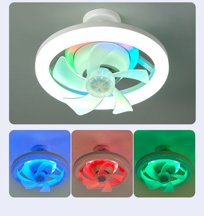 Emitting RGB Home E27 Moving Head 360 Rotating Dimmable Remote Control Modern LED Ceiling Fan Smart Home Lights Fan Light Bulb