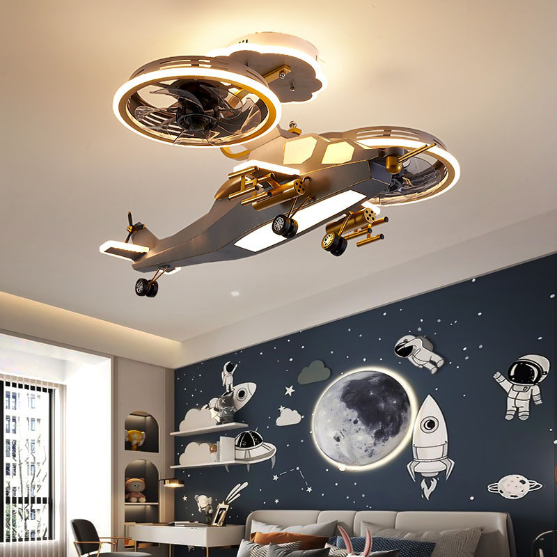 Smart wholesale metro remote control designer modern wooden helicopter industrial led ceiling light chandelier ceiling fan light