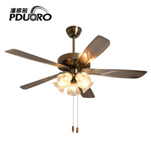 Industrial Fan Chandelier Retro Bar Restaurant with Ceiling Fan LED Remote Control Continental Wooden Fan Light