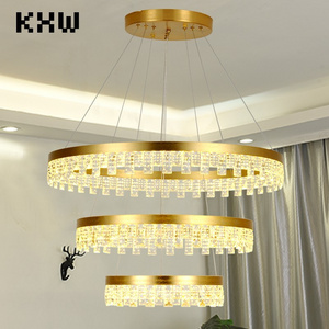 Modern Round Circle Rectangle Shape Beautiful K9 Clear Crystal Pendant Chandelier Led Lighting Fixture Contemporary Residential