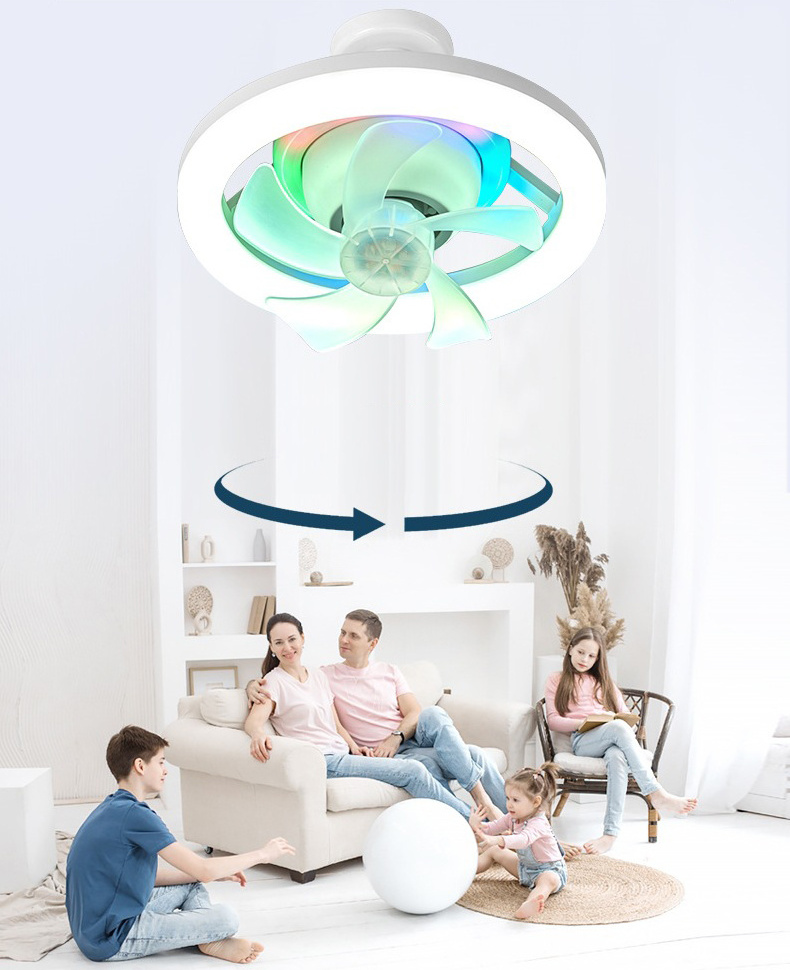 Emitting RGB Home E27 Moving Head 360 Rotating Dimmable Remote Control Modern LED Ceiling Fan Smart Home Lights Fan Light Bulb