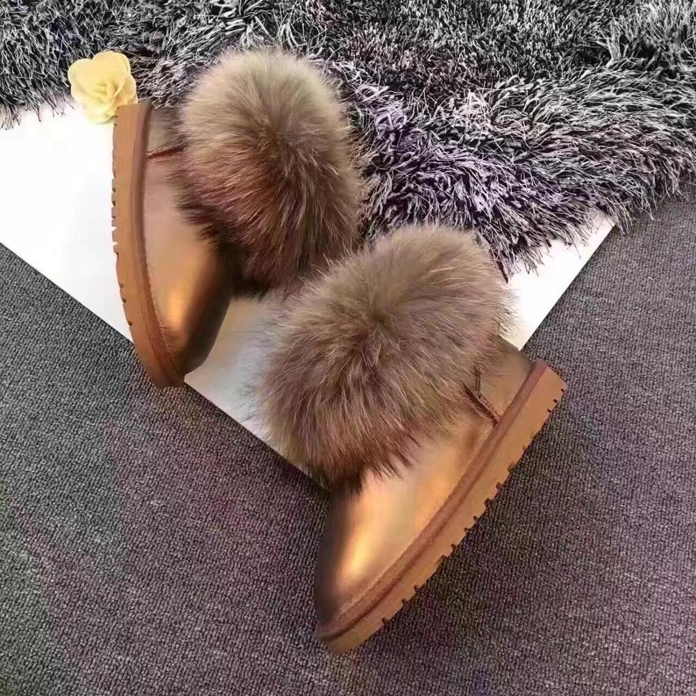 Factory sheep skin fur snow women shoes raccoon fur snow boots for girls autumn winter ladies boot black leather flap