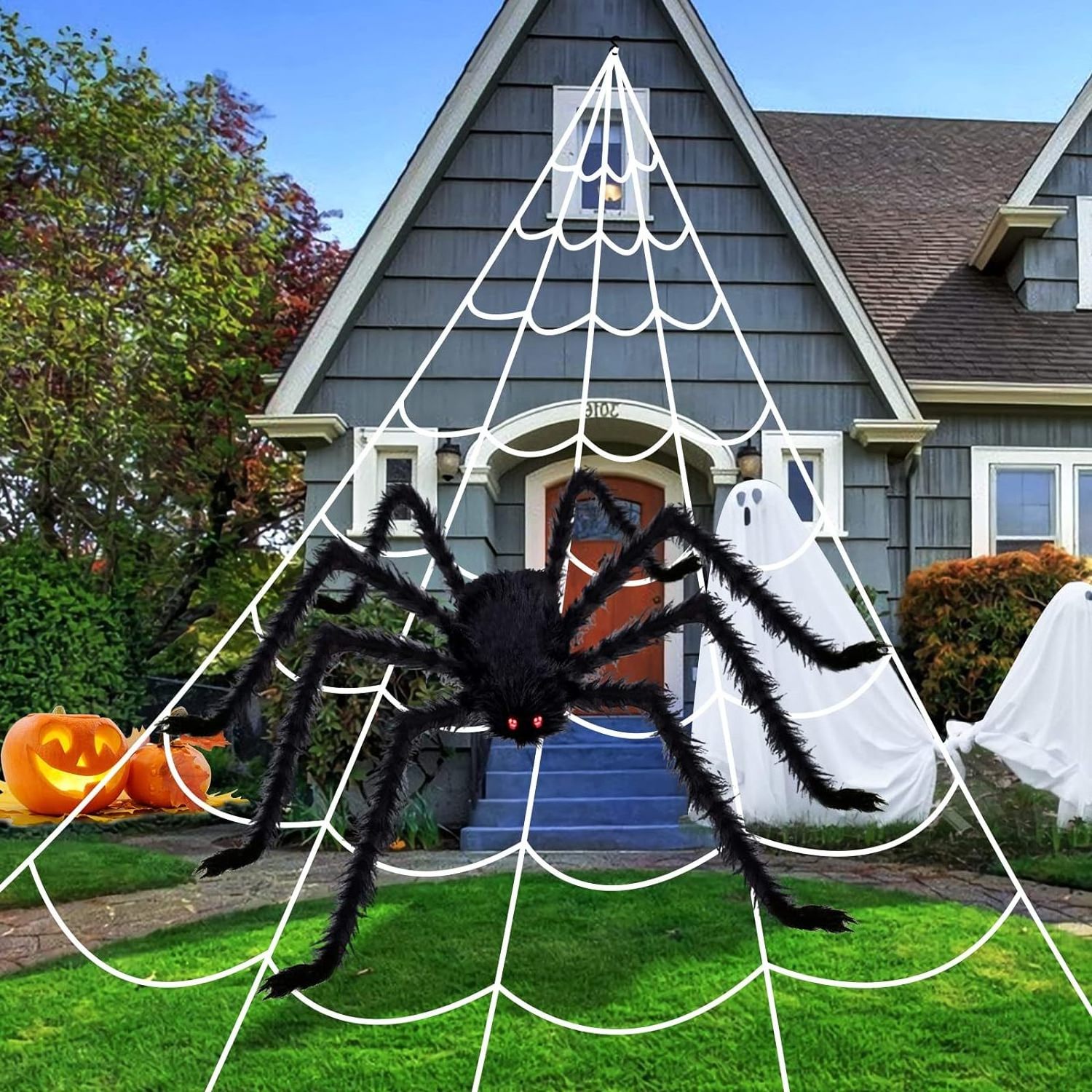 Halloween Decor Indoor Clearance for  Outside Yard Costumes Party,Decorations Outdoor Triangular Spider Web  Giant Fake Spiders