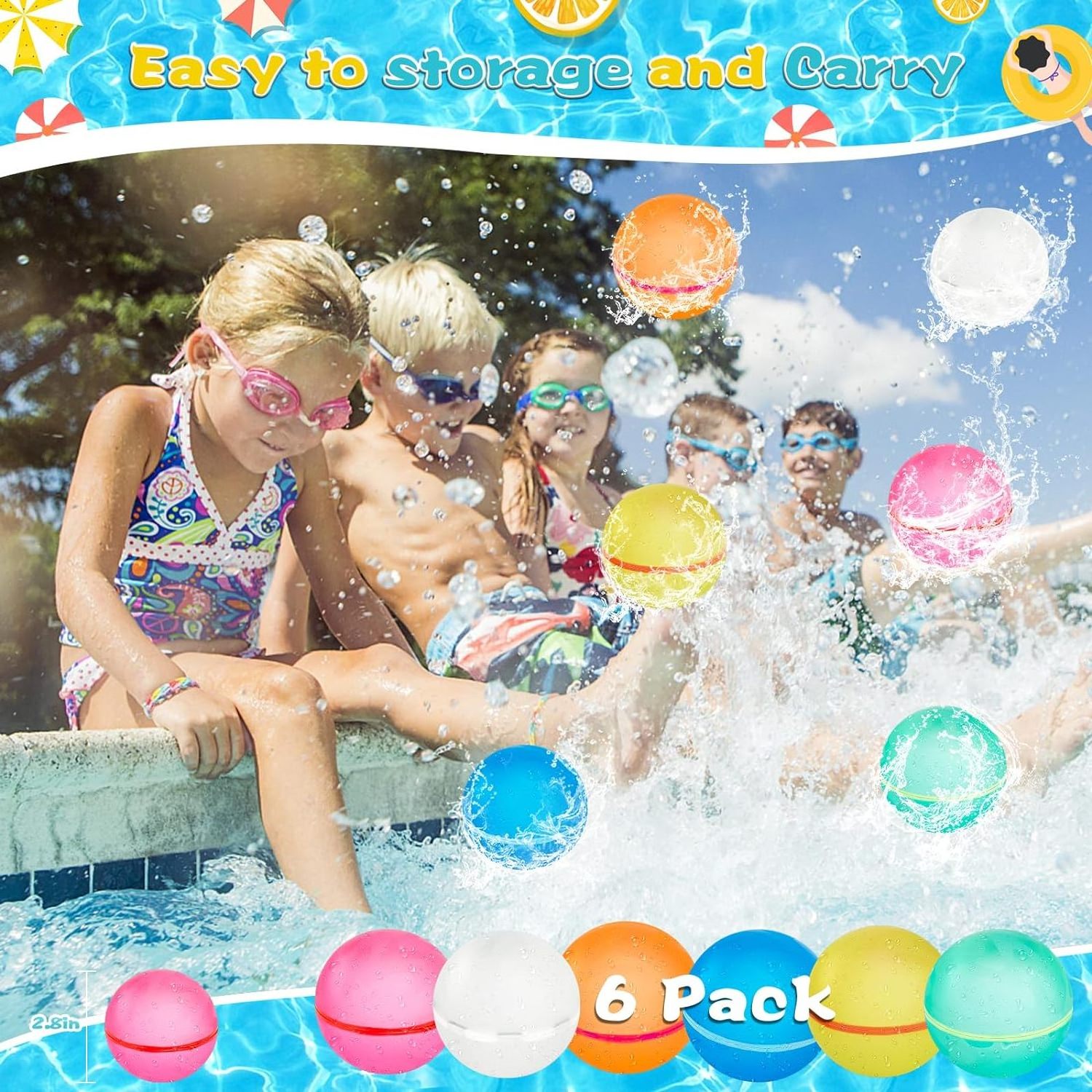 Summer Toys,Reusable  Water Balloons, Refillable Water Splash Balls For ,Self-Sealing Quick Fill Water Bomb Toys For Kids