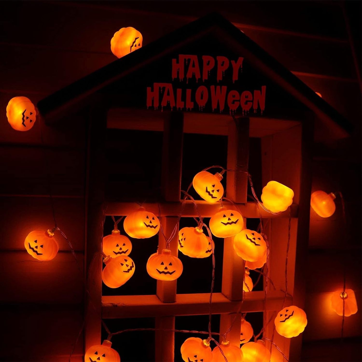 3D Waterproof Orange Jack-O-Lantern Battery Operated Lights, 2 Modes Steady/Flickering Lights,Halloween Pumpkin String Lights